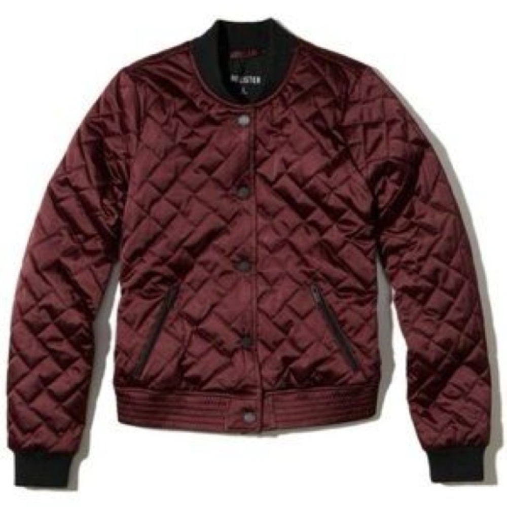 Hollister Burgundy Quilted Bomber Jacket Women’s‎ Medium ❤️🧥